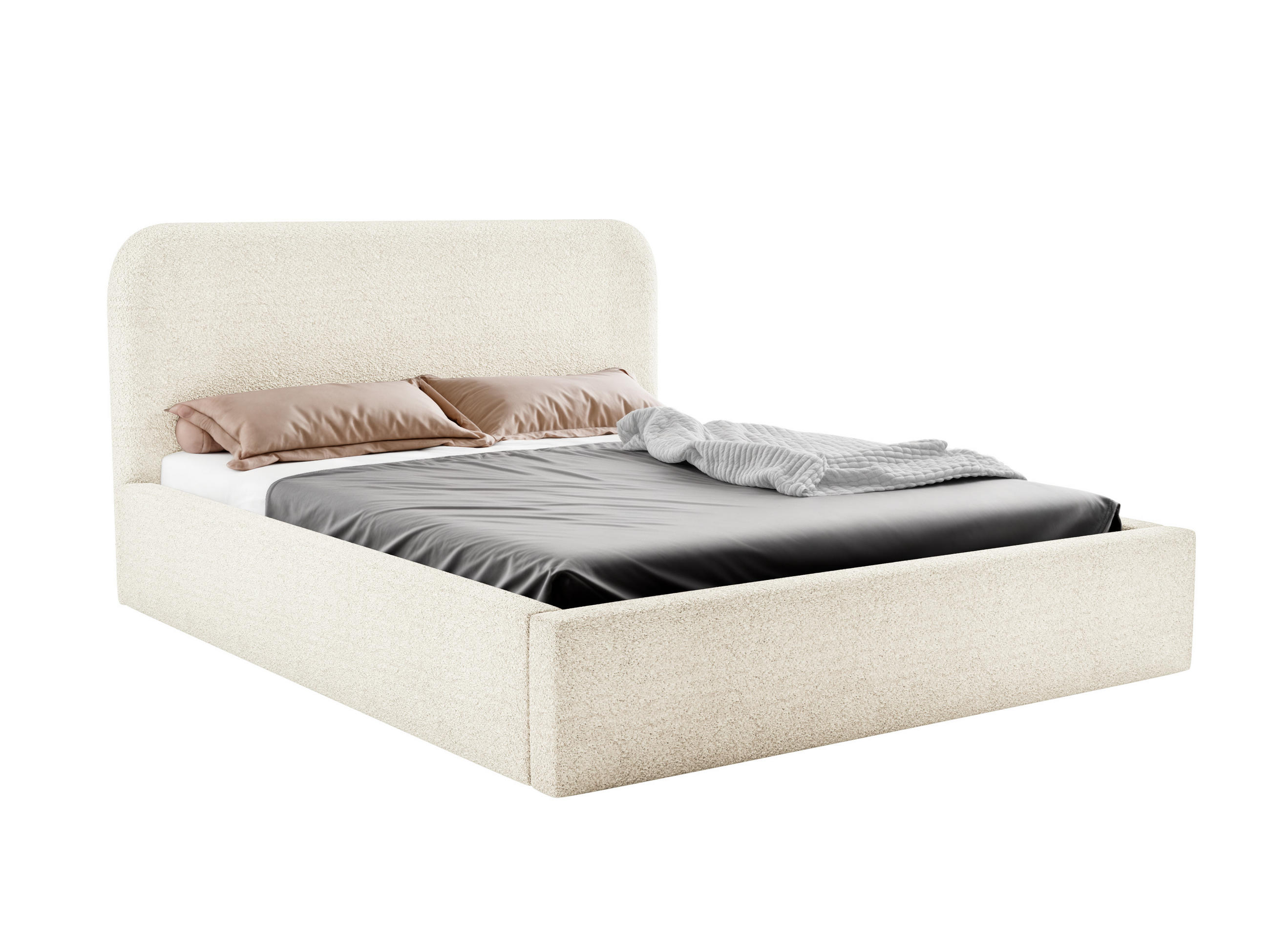 POLSTERBETT LAVINO 180x200 mit Bettkasten & Metallgestell – Bouclé Stoff MONTE Creme - Creme, Textil (180/200cm) - Luxkor24