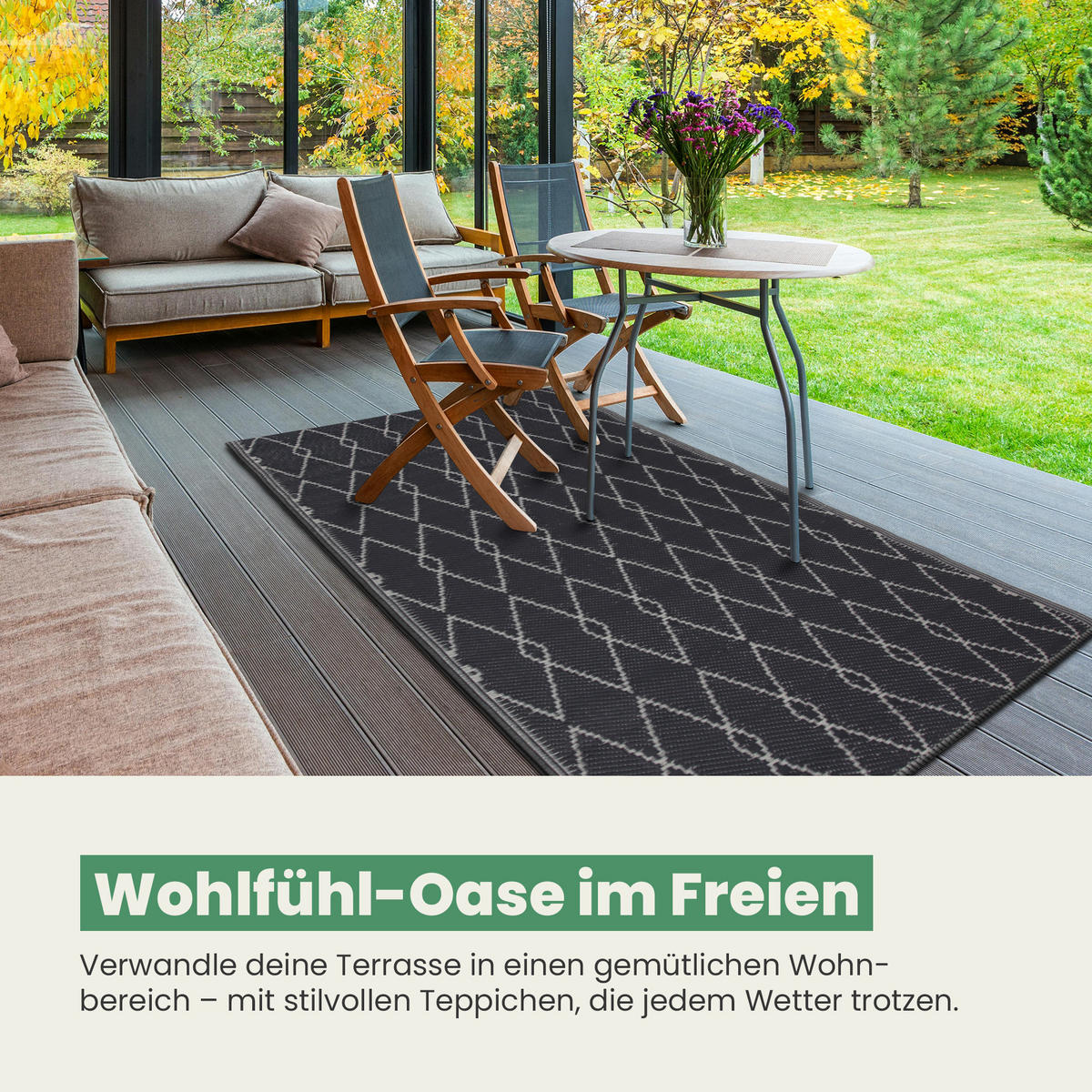 OUTDOORTEPPICH Teppich Wetterfest und UV-Beständig ( 160x230cm / Raute ) für Garten, Balkon, Terrasse - Dunkelgrau, Kunststoff (160/230cm) - Bestlivings