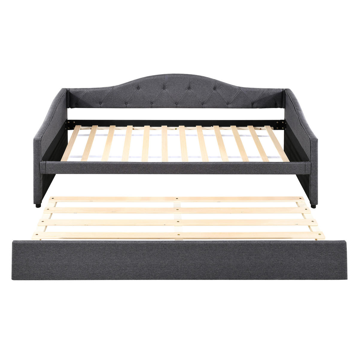 TAGEBETT 90x200cm Grau Leinen mit Ausziehbett minimalistisch - Grau, Holz (90/200cm) - FLIEKS