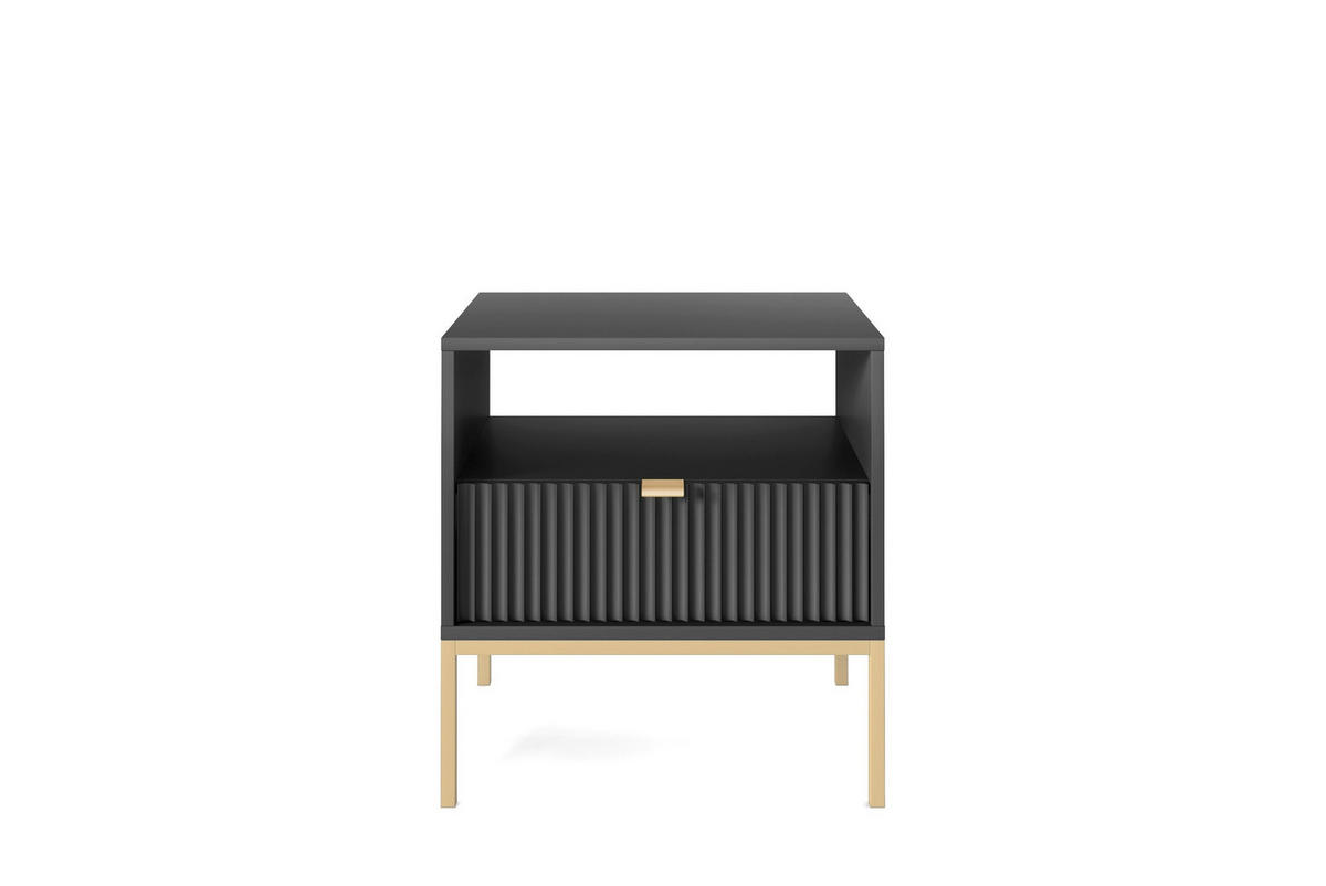 NACHTTISCH: Schwarz, Gold, 54 x 56 x 39 cm, goldene Griffe - Goldfarben/Schwarz, Holzwerkstoff/Metall (54/56/39cm) - 3XE LIVING