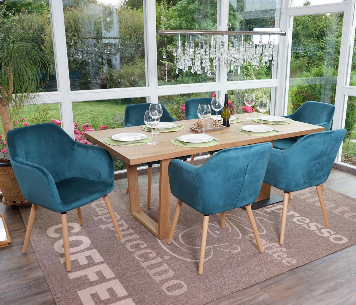 ESSZIMMERSTUHL Petrol 6er-Set - Petrol, Textil (58/88/64cm) - MCW