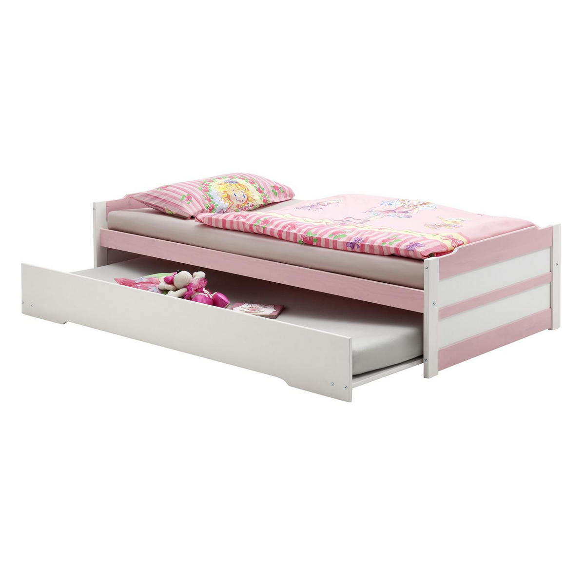 TANDEMBETT LORENA 90X200 CM - Weiß/Rosa, Holz (99/48/205cm) - IDIMEX