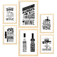 POSTER Set Mit 6 Weingetränk Größe A3 & A4 Rahmen aus hellem Holz - Beige, Papier (29.7/1cm) - Nacnic