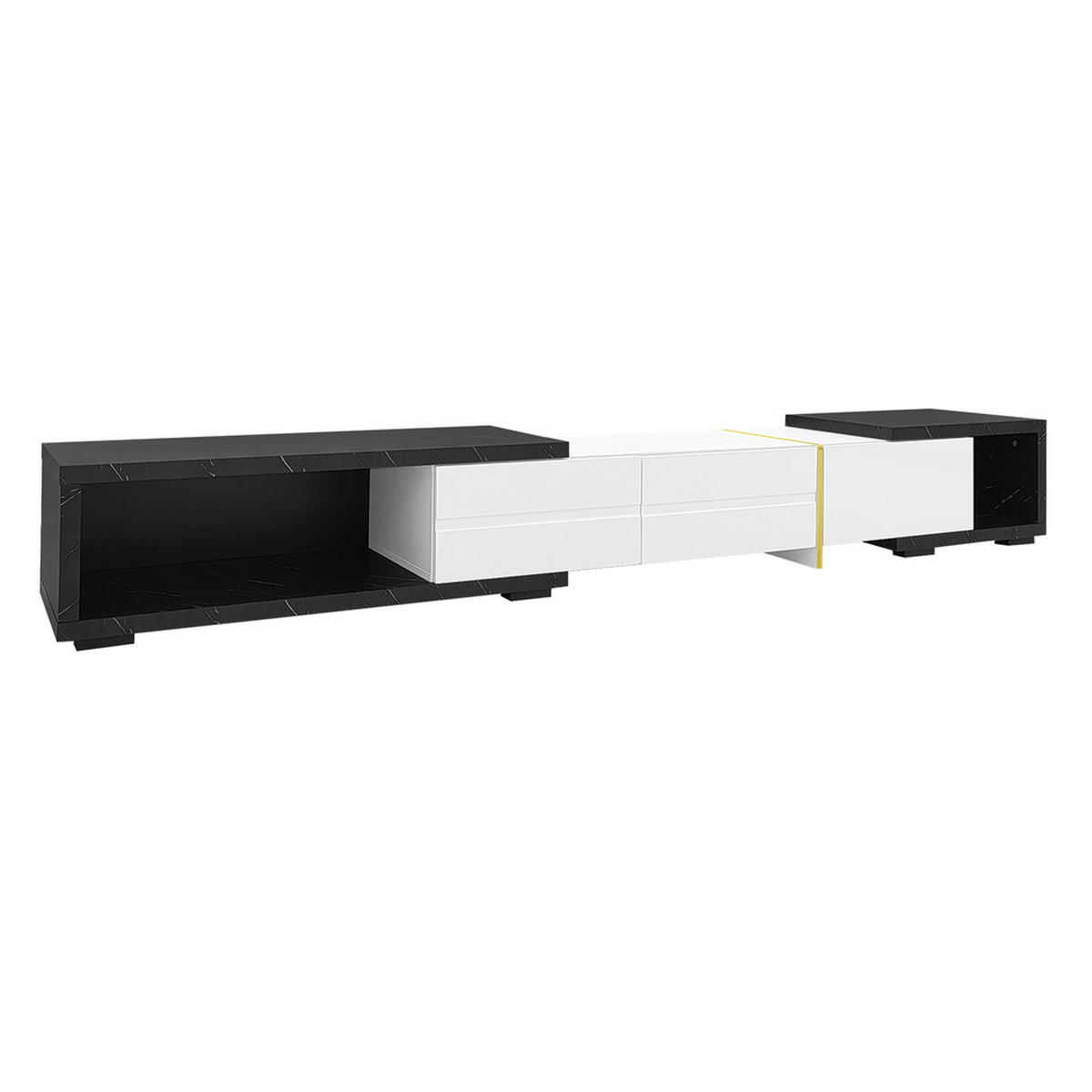 TV-SCHRANK Modern variable Länge 140-260cm drehbar Schwarz-Weiß Marmoroptik - Weiß, Holz (51.4/30.5/62.2cm) - FLIEKS