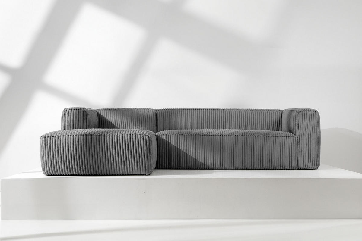 ECKSOFA-LINKS FEROX Modern, Cord-Stoff, dunkelgrau - Dunkelgrau, Textil (305/175cm) - KONSIMO®
