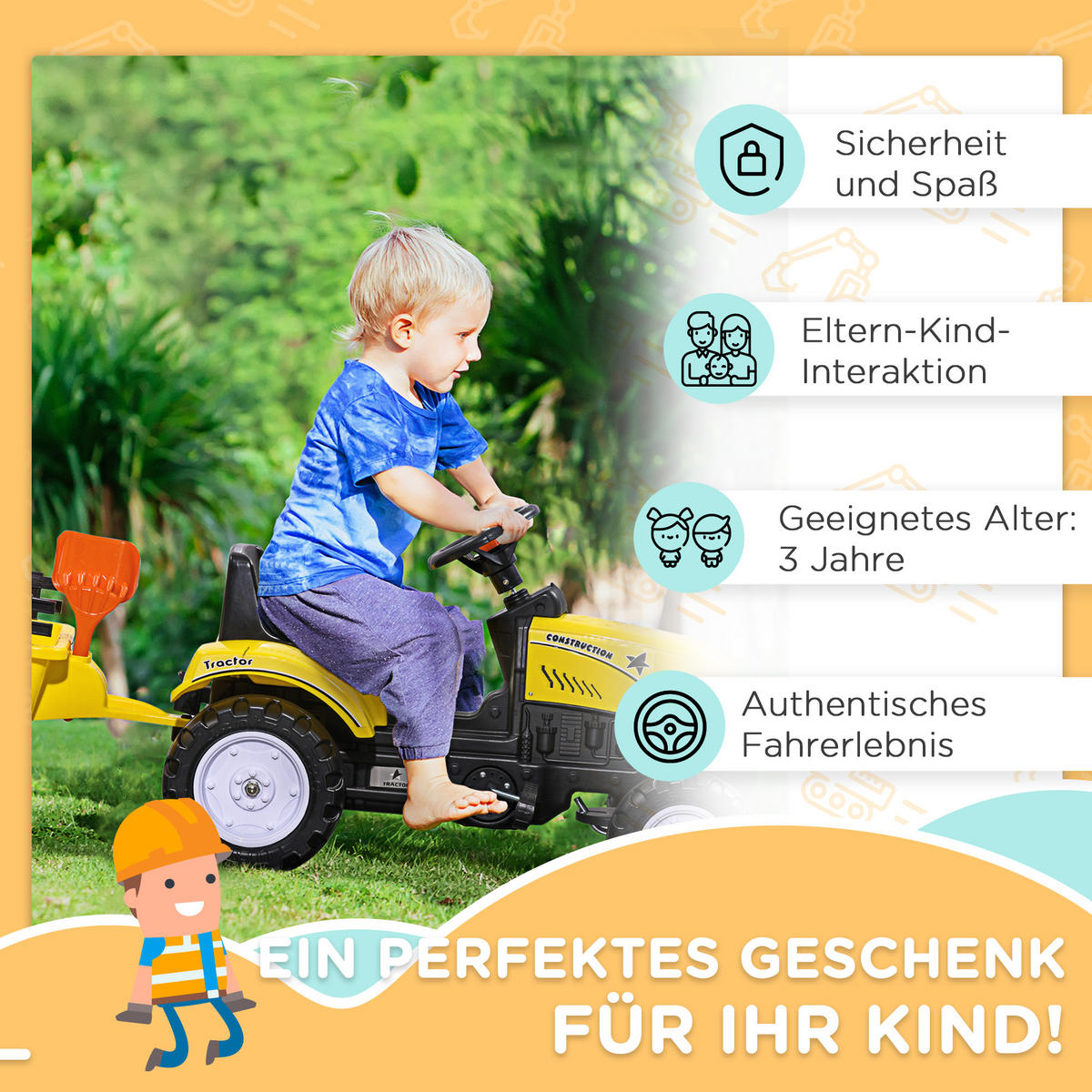 KINDER RUTSCHAUTO, Gelb, Eisen+ Kunststoff - Gelb, Metall (133/42/51cm) - HOMCOM