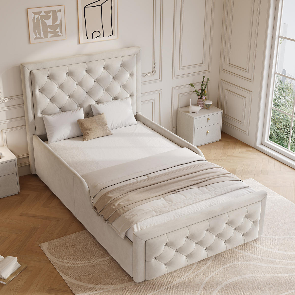 KINDERBETT 90/200 cm Beige aus Samt mit Stauraum - Beige, Textil (90/200cm) - OKMYHOME