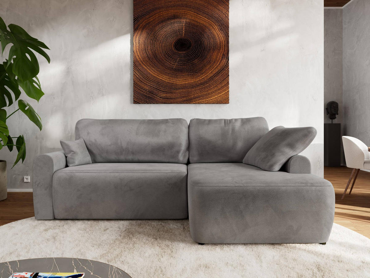 ECKSCHLAFSOFA CUBO L Hellgrau Velvet - rechts - Hellgrau/Schwarz, Kunststoff/Textil (187/273cm) - MKS