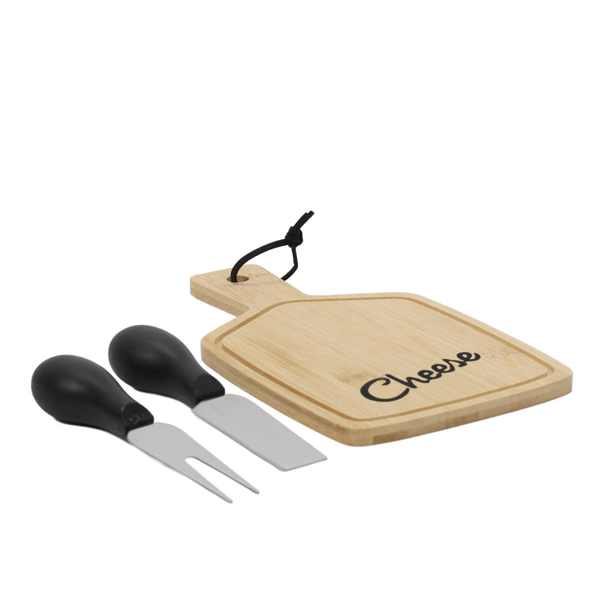 SERVIERBRETT für Käse und Schinken mit 2 Messern 23,5/22,5/2,5 cm - Braun, Naturmaterialien (22.5/23.5cm) - Excellent Houseware