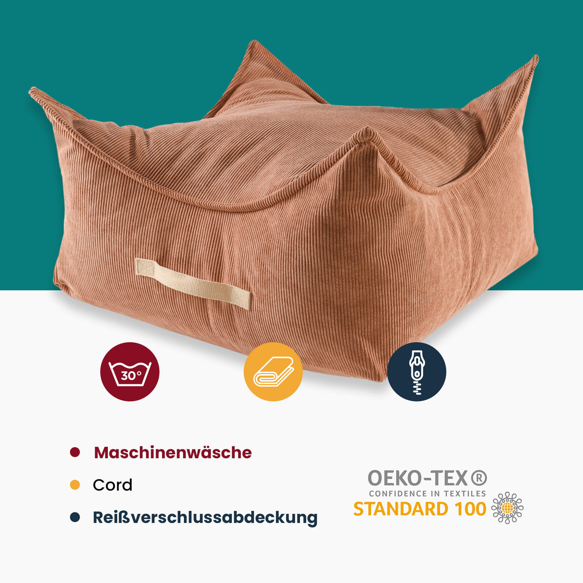 SITZPOUF für Kinder, Quadratisch, Kord, Ziegel - Orange, Textil (60/35/60cm) - MeowBaby
