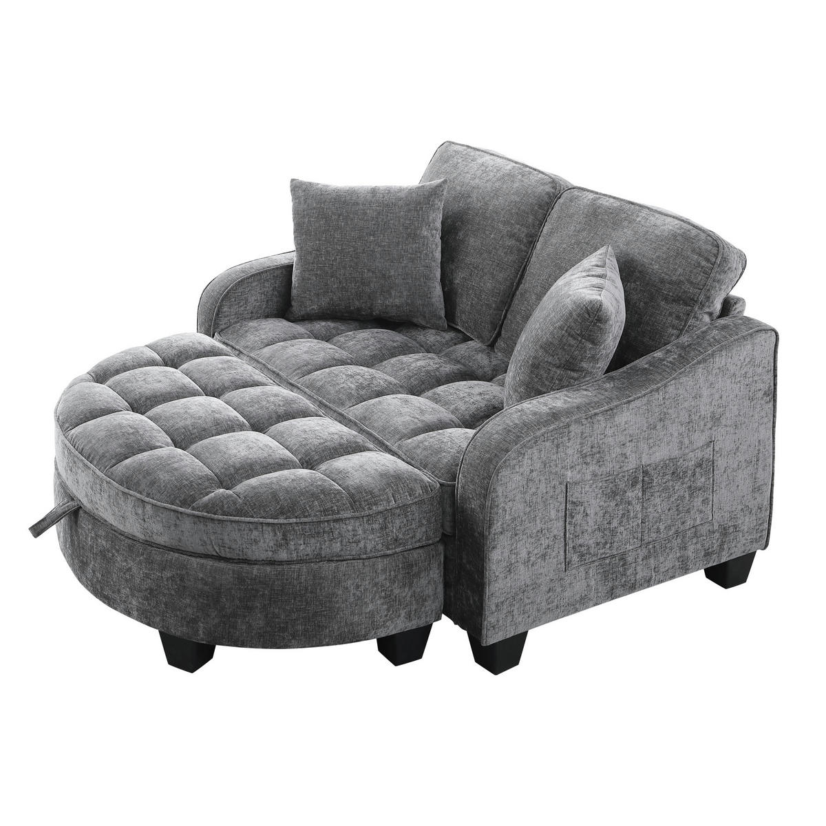 SOFA-BETT 132/129/93 cm aus Eukalyptusholz mit Aufbewahrungshocker Dunkelgrau - Dunkelgrau, Holz (129/93/132cm) - Modenvie