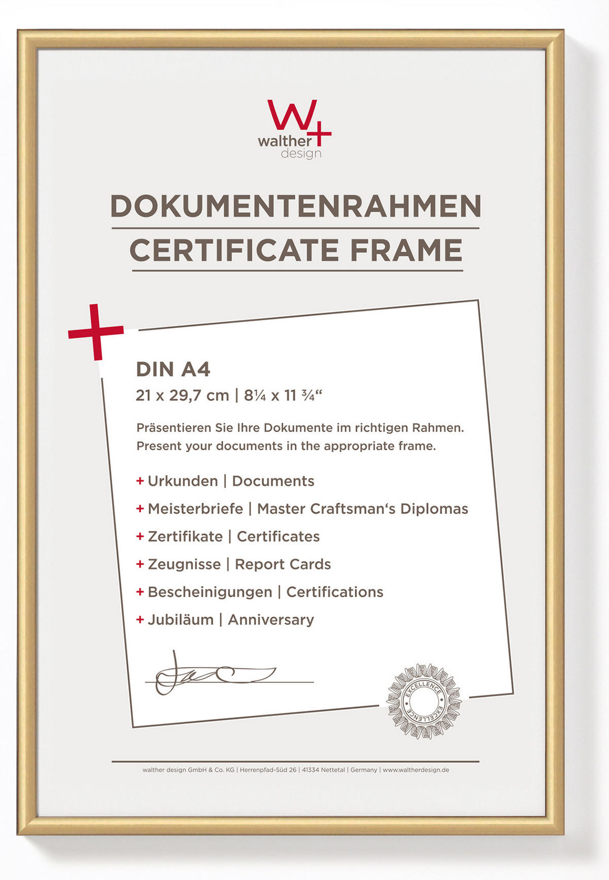 KUNSTSTOFFRAHMEN New Lifestyle Kst.Rahmen 21x29,7 cm gold - Goldfarben, Kunststoff (22.2/31/1.4cm) - walther design
