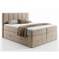 BOXSPRINGBETT Star Max - 160x200 - beige (Paros 05, Velours) - Beige/Schwarz, Holz/Holzwerkstoff (160/200cm) - Sofnet