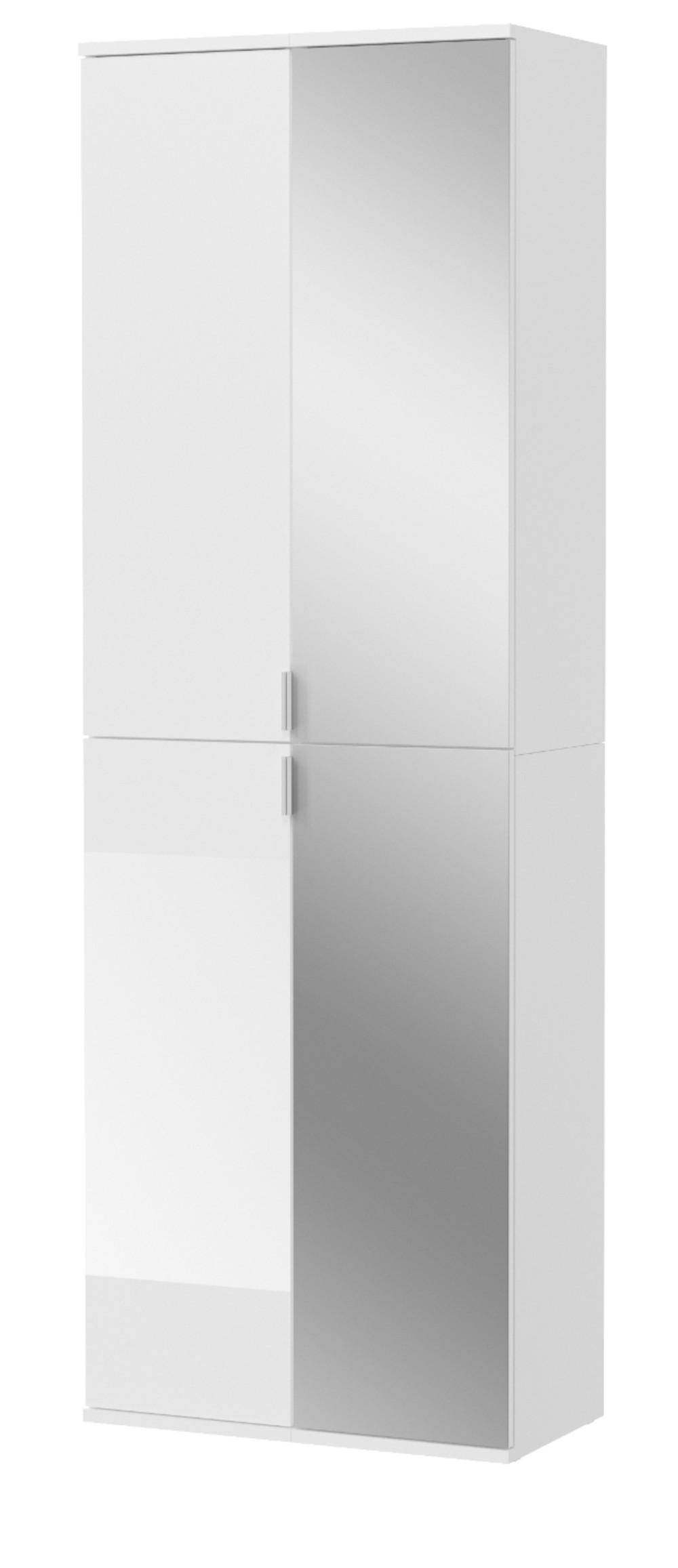 GARDEROBENSCHRANK weiß Hochglanz 60 cm, 4-türig mit Spiegel - Weiß Hochglanz/Silberfarben, Glas/Holzwerkstoff (60/193/34cm) - Inn.Furn