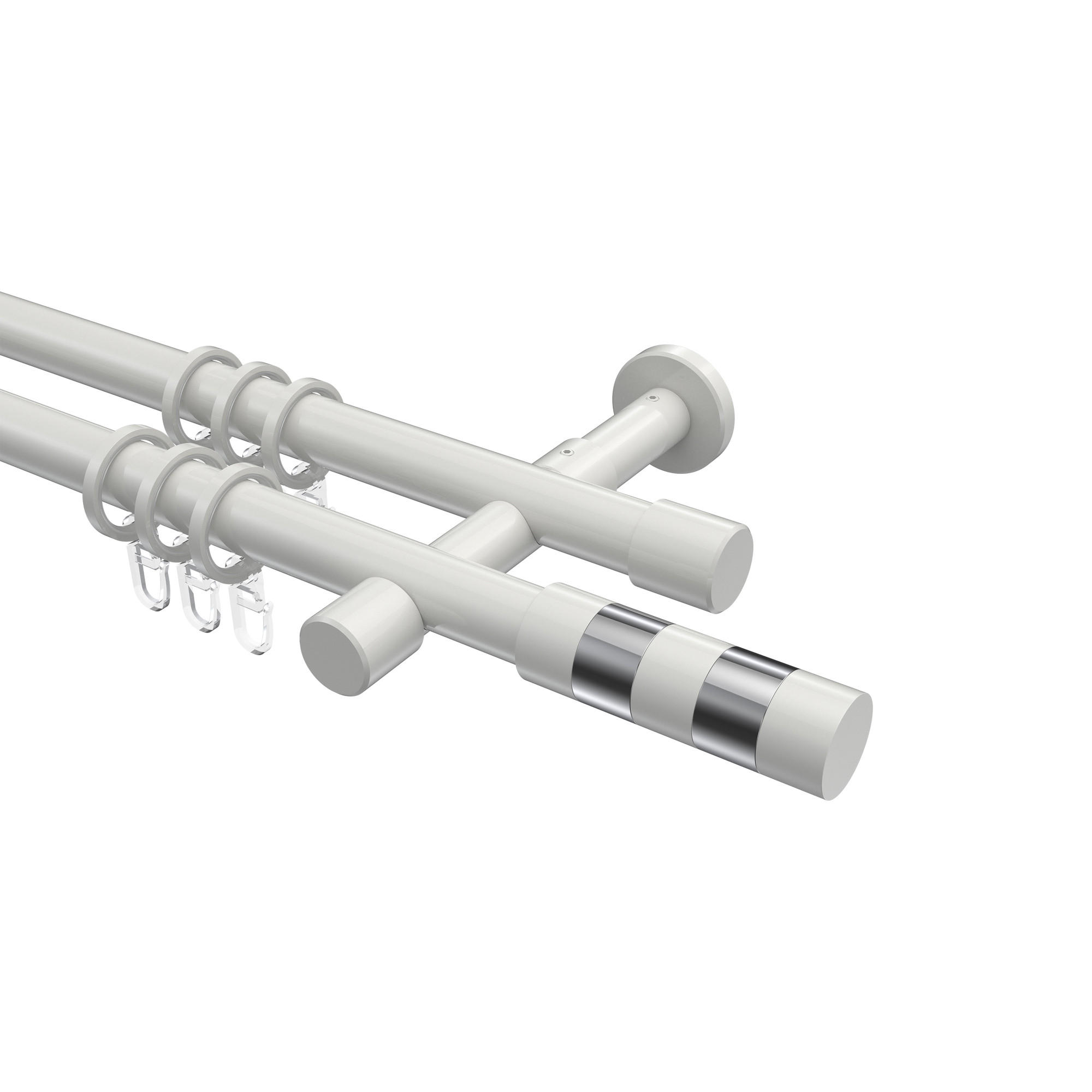 GARDINENSTANGEN-SET Prestige Mavell 200 cm, 2-läufig, 20 mm Ø Weiß - Chromfarben/Weiß, Metall (200cm) - INTERDECO