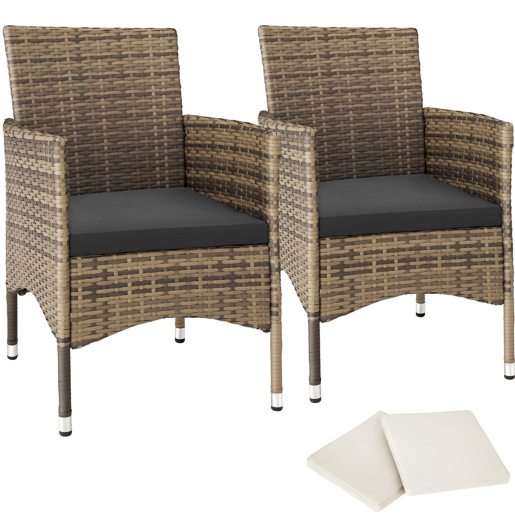 RATTANSTUHL 2er Set Nantes,59 x 57 x 85 cm,natur/dunkelgrau - Naturfarben, Kunststoff (57/85/59cm) - tectake