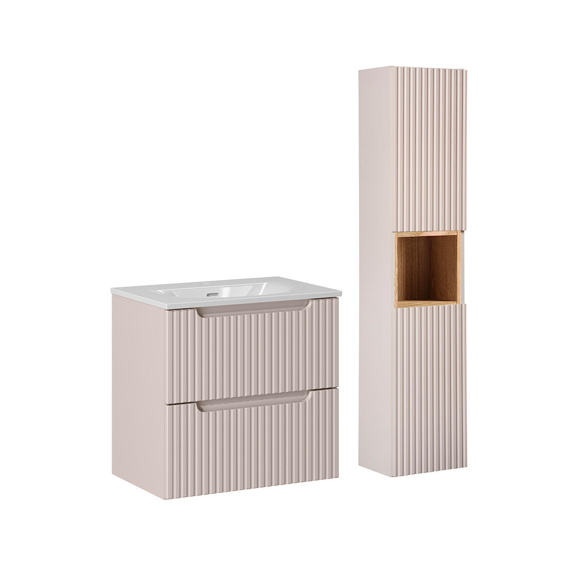 BADMÖBEL Riva 2er-Set Kaschmir - Beige, Holzwerkstoff (60/57/40cm) - Petits-meubles