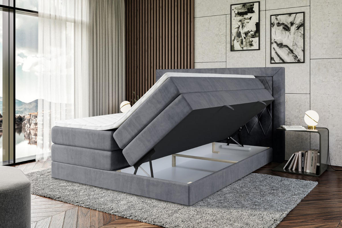 BOXSPRINGBETT NOEL KING - 120 x 200 - H3/H4 - Dunkelgrau - Dunkelgrau, Holzwerkstoff (120/200cm) - ALTDECOR