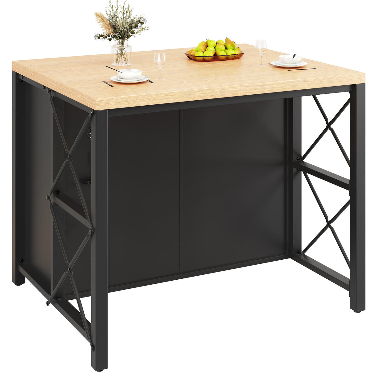 KÜCHENINSEL DE-41179 100/80/90 cm mit LED-Lichtleiste und Glasfront Schwarz - Schwarz, Holzwerkstoff (100/90/80cm) - ComfortXL