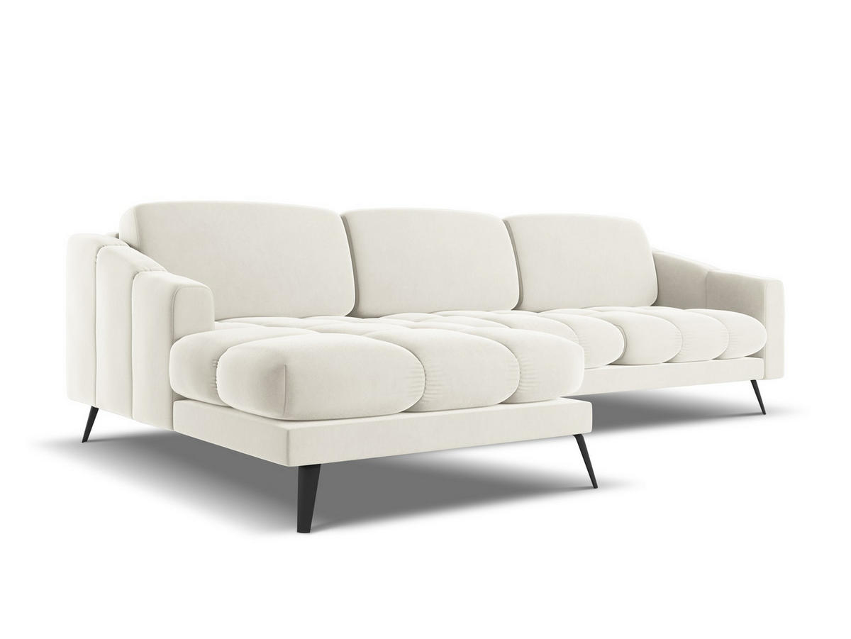 ECKSOFA Links Samt Stoff Beige - Beige/Creme, Textil/Metall (160/264cm) - Makamii