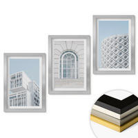 WANDBILDER 3er Set - 20x30 cm Silberner Rahmen - Moderne Architekturgeometrie - Silberfarben, Kunststoff (20/30cm) - ArtPrintCave