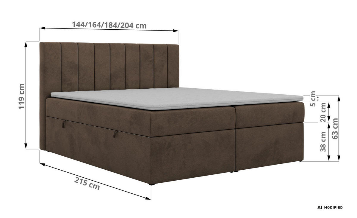 BOXBETT ALVER 200/200 - Braun Velvet - Topper T25 - H3 - Schwarz/Braun, Kunststoff/Textil (200/200cm) - MKS