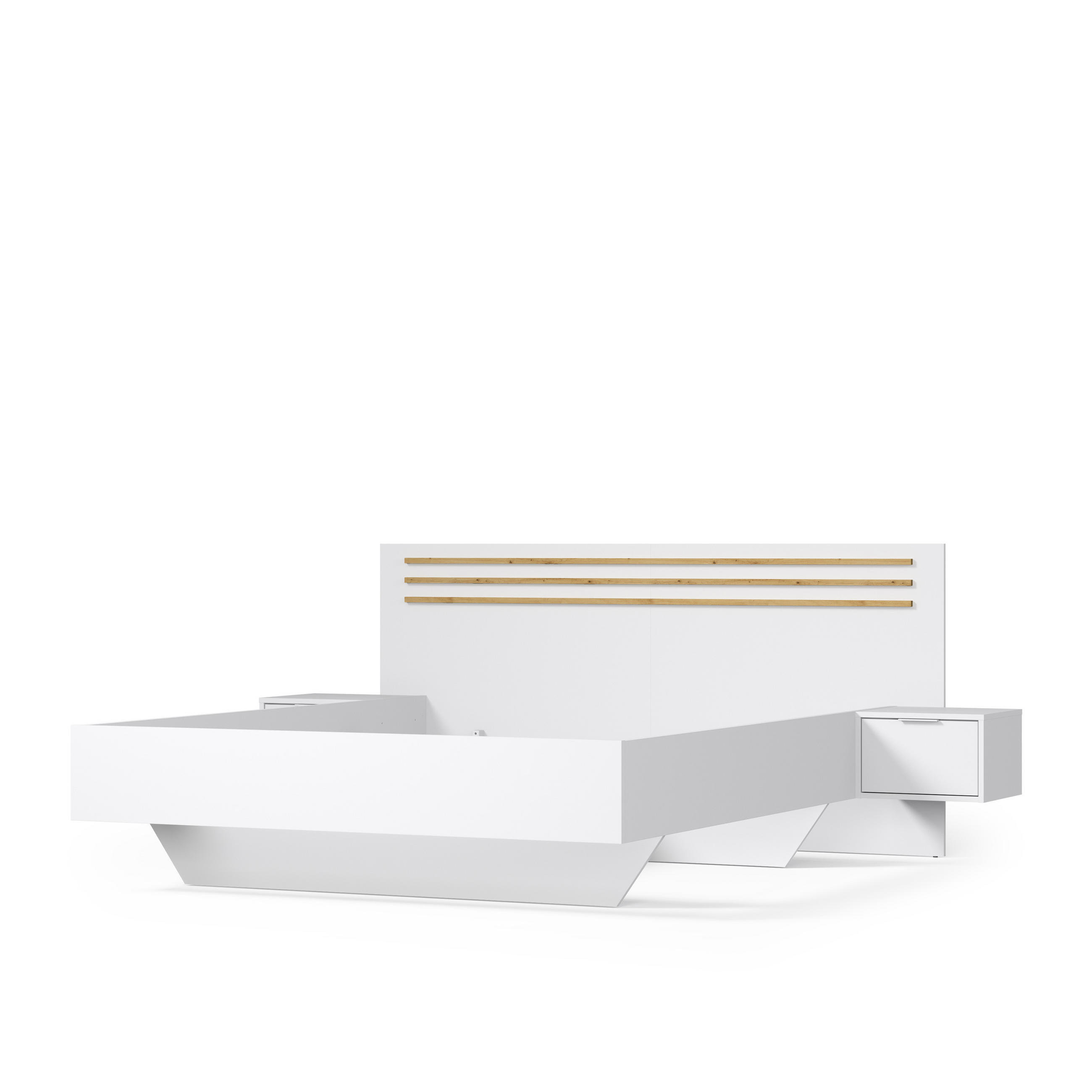BETT FLOVIA – 160×200 cm - mit 2 Nachttischen Alpinweiß - Weiß, Holzwerkstoff (160/200cm) - Milaros Markt