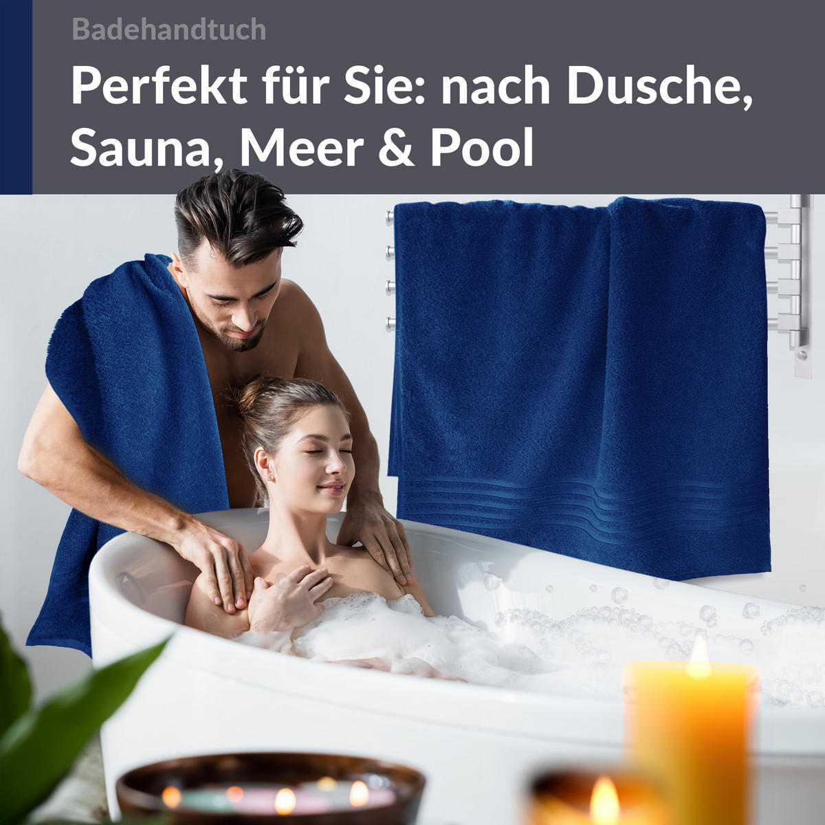 BADETUCH London Marine Blau 2er Set 100x150 - Dunkelblau, Textil (100/150cm) - Lashuma