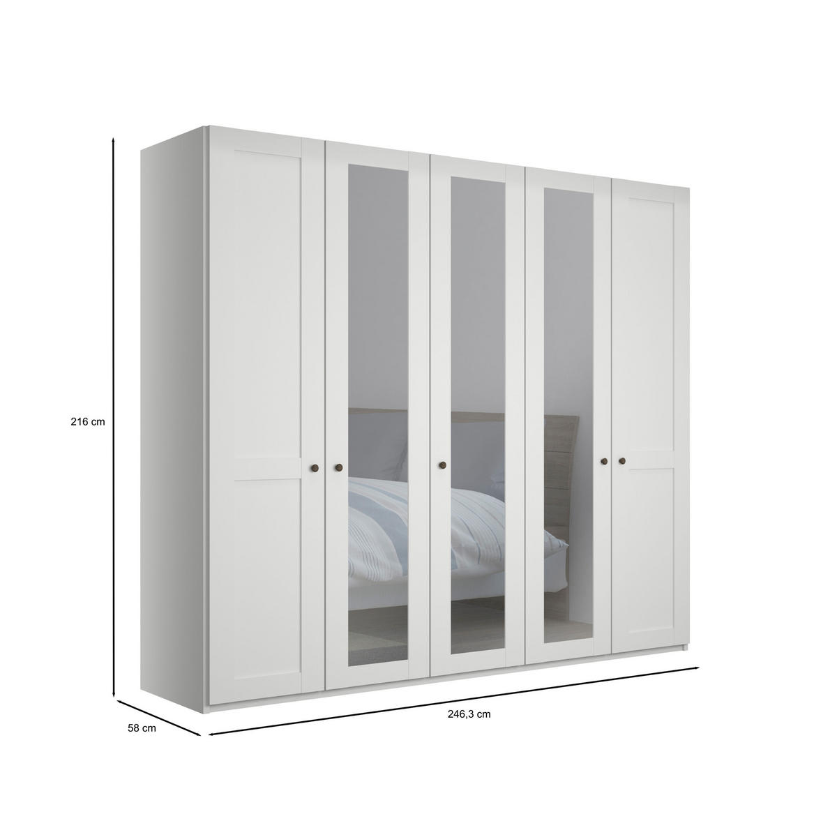 SCHLAFZIMMER Greenholm in Weiß 4 teilig mit Kleiderschrank 250cm Breite mit Spiegel, Doppelbett 180x200cm, zwei Nachttisch - Weiß, Holzwerkstoff (80/200/120cm)