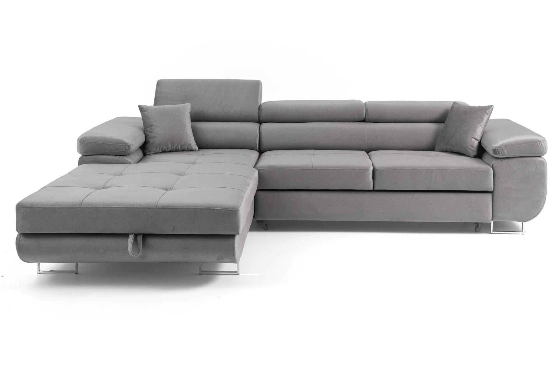 ECKSOFA ALONZO L Links mit Schlaffunktion 125x195 Velours Grau - Silberfarben/Grau, Holz/Textil (275/203cm) - Muffo
