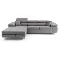 ECKSOFA ALONZO L Links mit Schlaffunktion 125x195 Velours Grau - Silberfarben/Grau, Holz/Textil (275/203cm) - Muffo