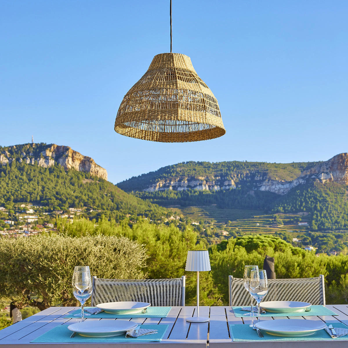 MERIDA H34CM 5M netzbetriebene Pendelleuchte - Beige, Naturmaterialien (48/48/33cm) - Lumisky