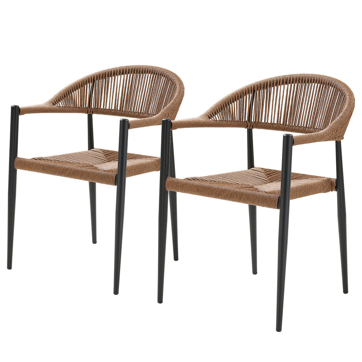 GARTENSTUHL - 2er-Set - Schwarz - Braun - Aluminium - 57 x 78 x 60 cm - Schwarz/Braun, Naturmaterialien/Metall (57/78/60cm) - home24