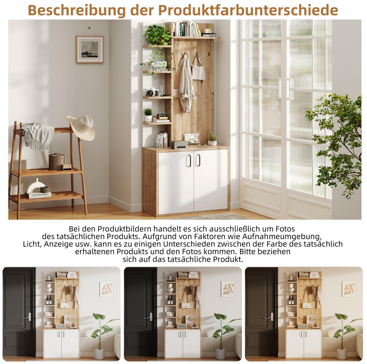 FLURGARDEROBE 75/33/180 cm mit Schuhablage und Schrank in Natur/Weiß - Naturfarben, Holzwerkstoff (75/180/33cm) - BEAOK