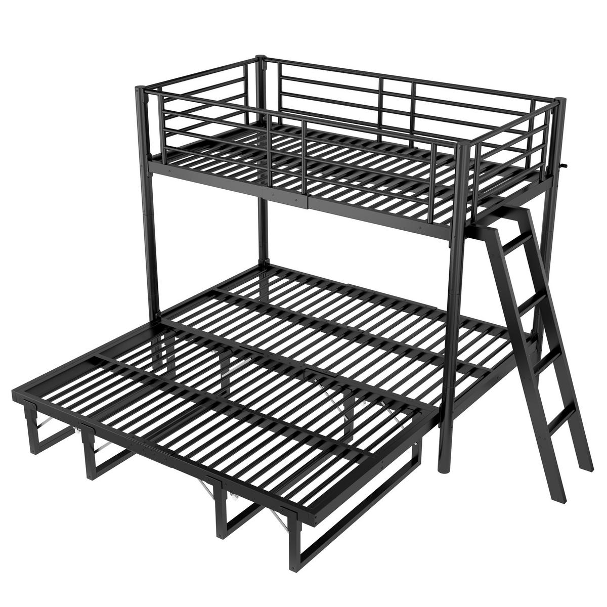 ETAGENBETT 90/200 cm mit Ausziehbett, DE-41598, in Schwarz - Schwarz, Metall (90/200cm) - ComfortXL