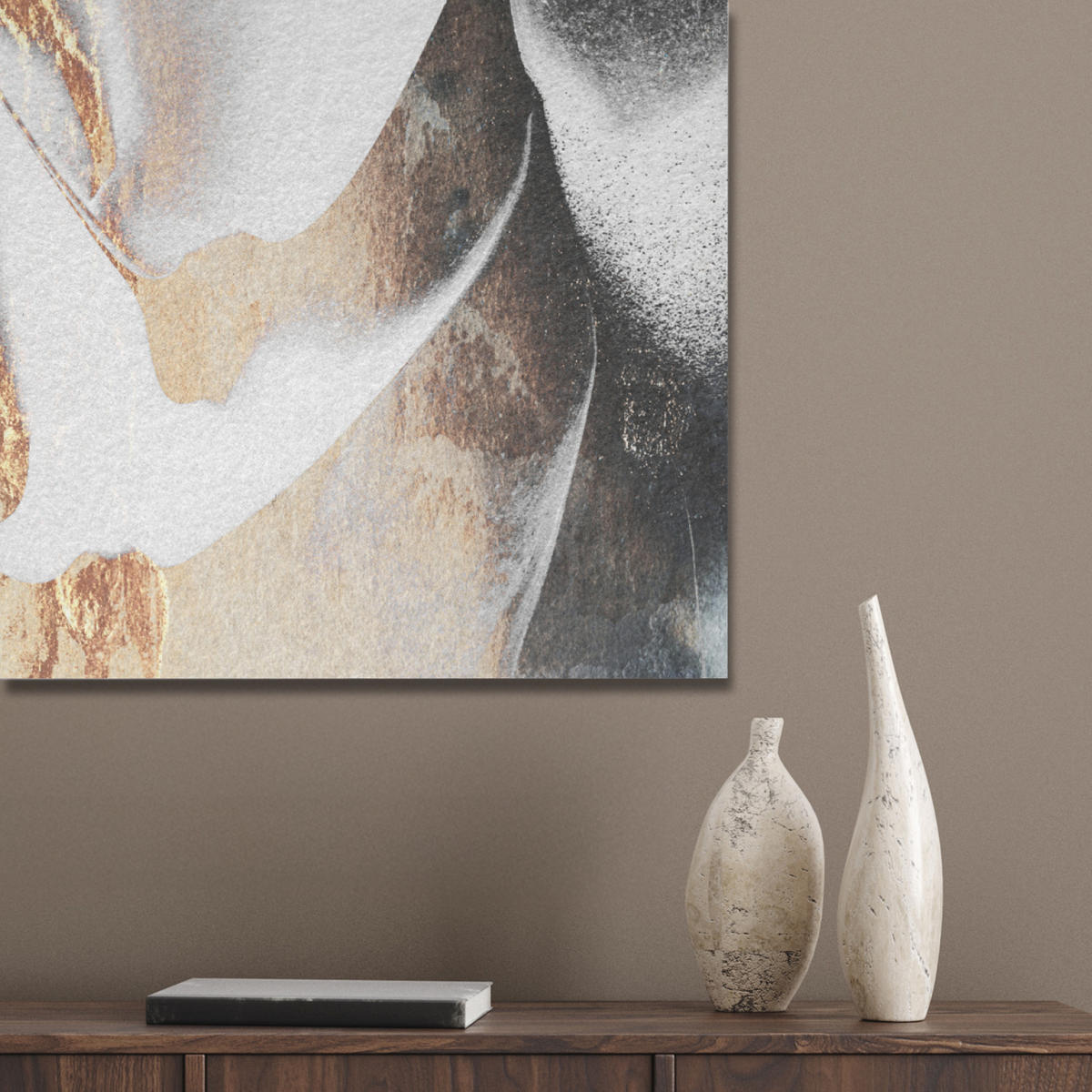 AKUSTIKPANEEL Luxus - Abstrakt - Gold - Weiß 90x90 cm - Goldfarben, Textil (90/0.9/90cm) - MuchoWow