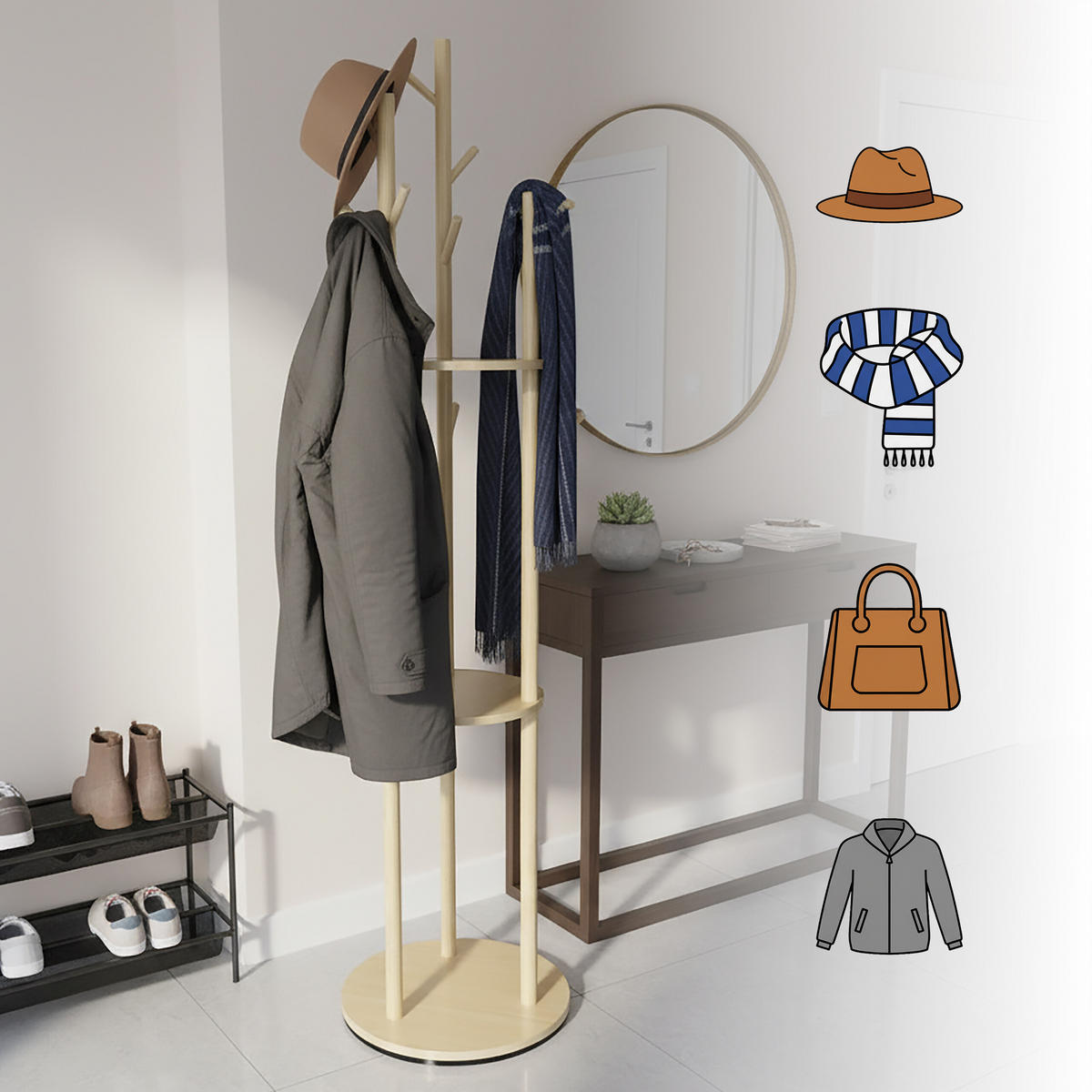 GARDEROBENSTÄNDER - Hellbraun, Holz/Holzwerkstoff (40/165/40cm) - Relaxdays