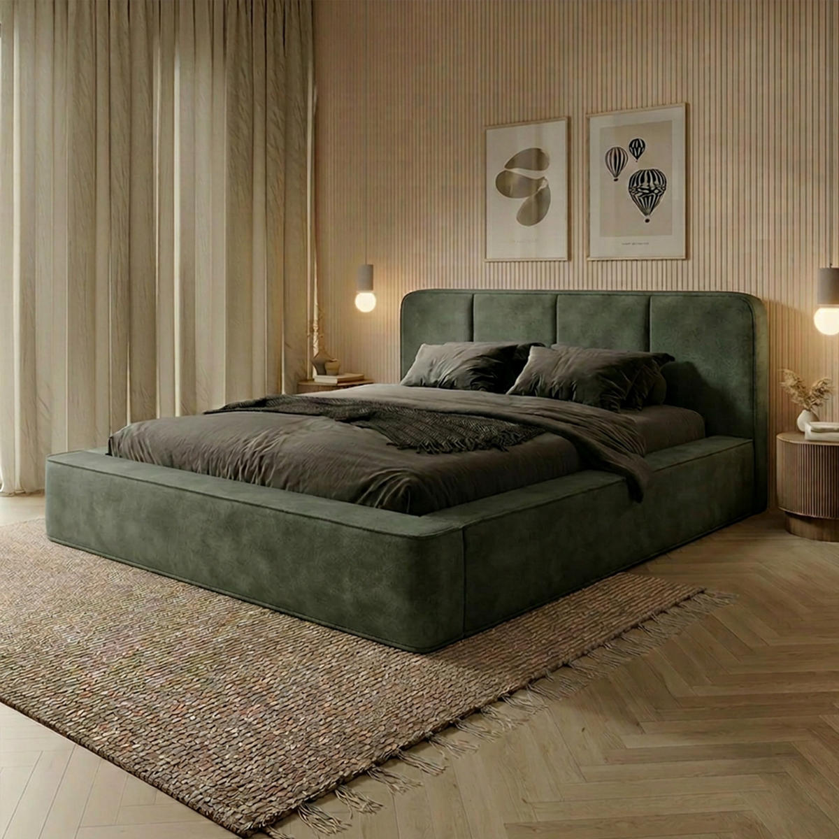POLSTERBETT RANDELA 200x200 cm, Grün - Grün, Textil (200/200cm) - Fedve