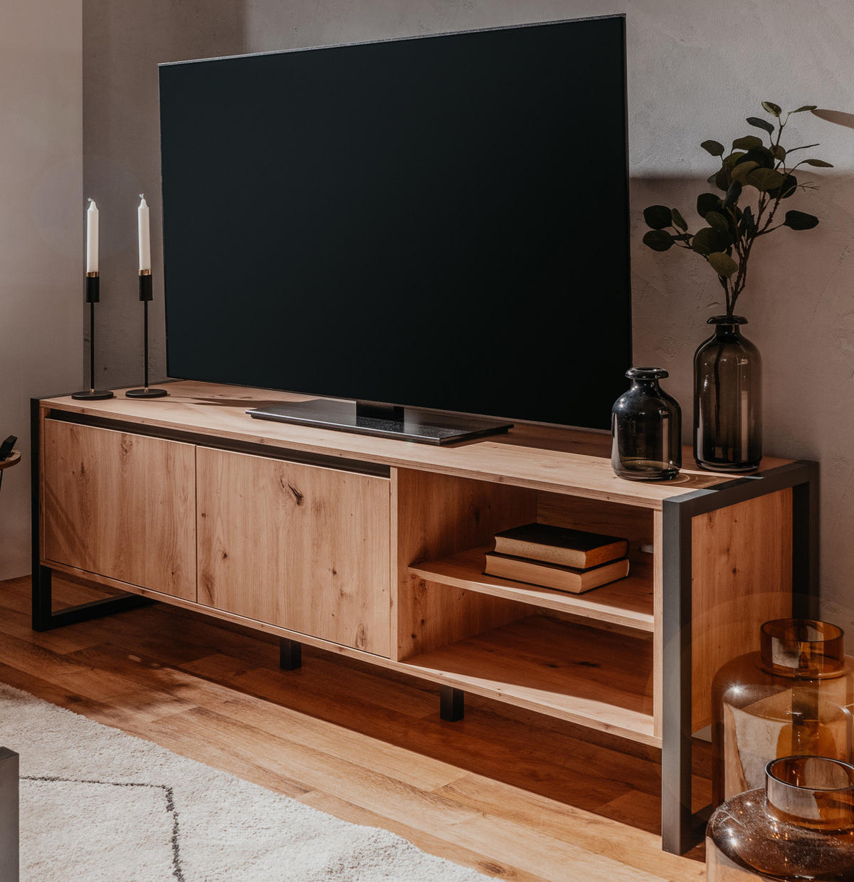 TV-LOWBOARD Eiche Artisan, grau 160 cm, TV-Unterteil im Industrial Design - Anthrazit/Eiche Artisan, Holzwerkstoff (160/55/40cm) - Furn.Design