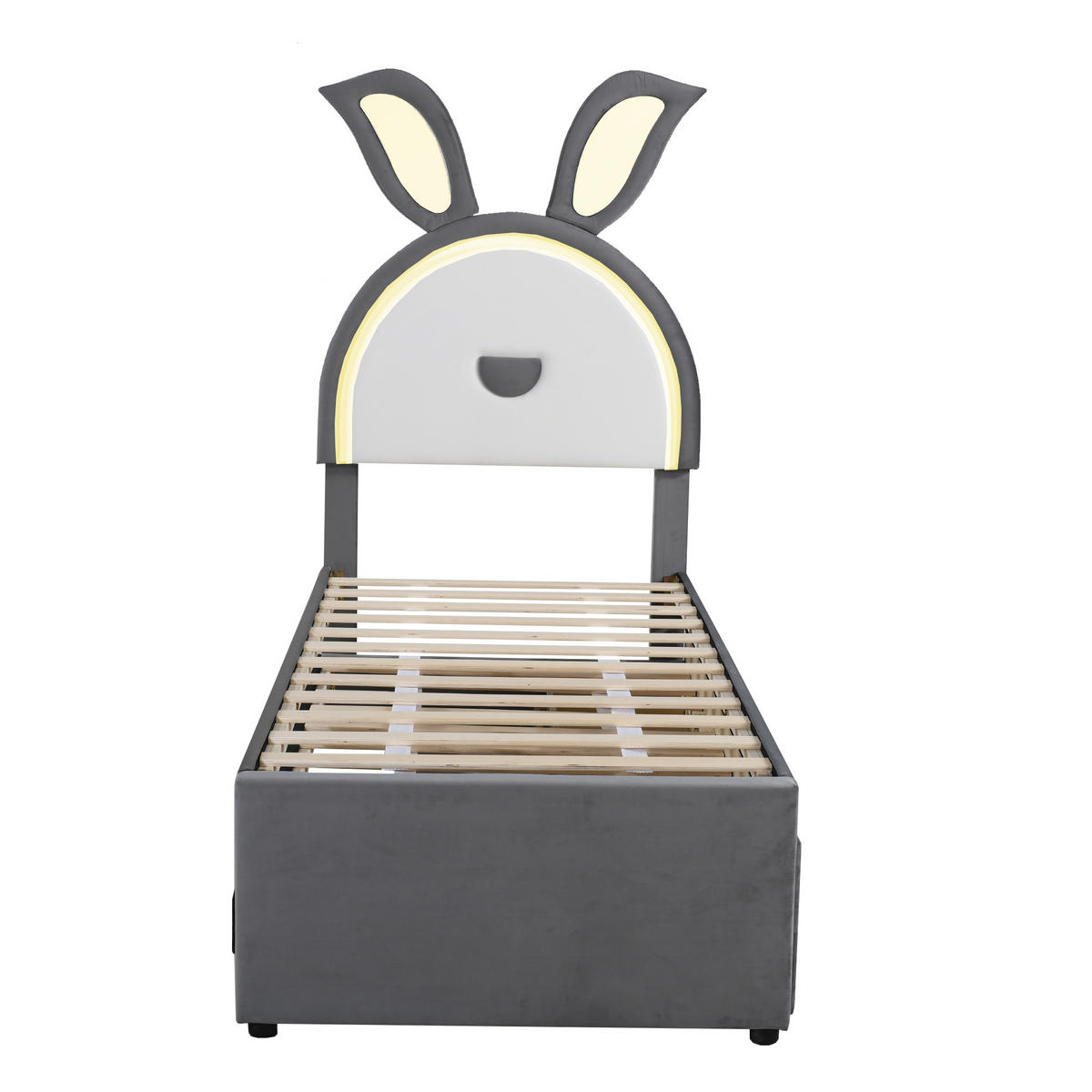 KINDERBETT 90/200 cm grau mit Ausziehbett und LED-Beleuchtung - Grau, Textil (90/200cm) - OKWISH