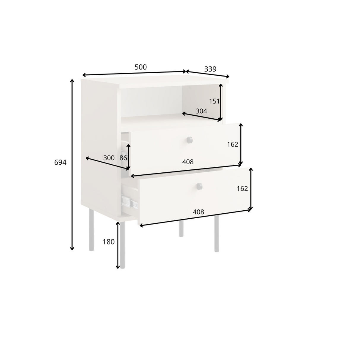 NACHTTISCH Weiß 50/69,5/33,9 - Weiß, Holzwerkstoff (50/70/34cm) - RAUMHIRSCH FURNITURE
