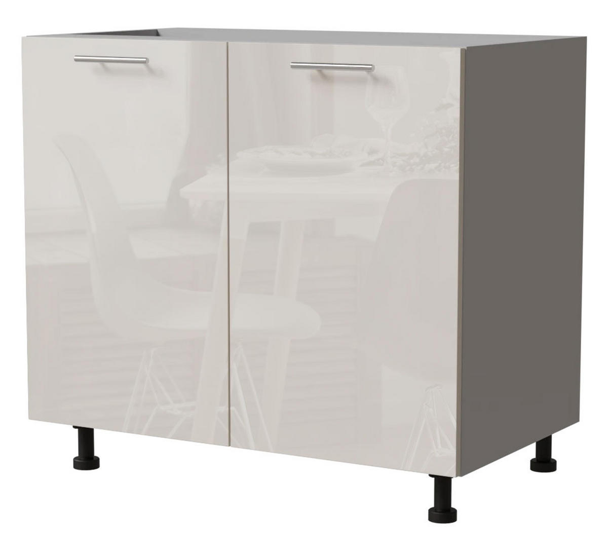 KÜCHENUNTERSCHRANK Brerra D11/90 Korpus grau / Front RAL 9001 cremeweiß Hochglanz 90 / 50 / 82 cm - Creme/Grau, Holz/Holzwerkstoff (90/82/50cm) - Feldmann-Wohnen
