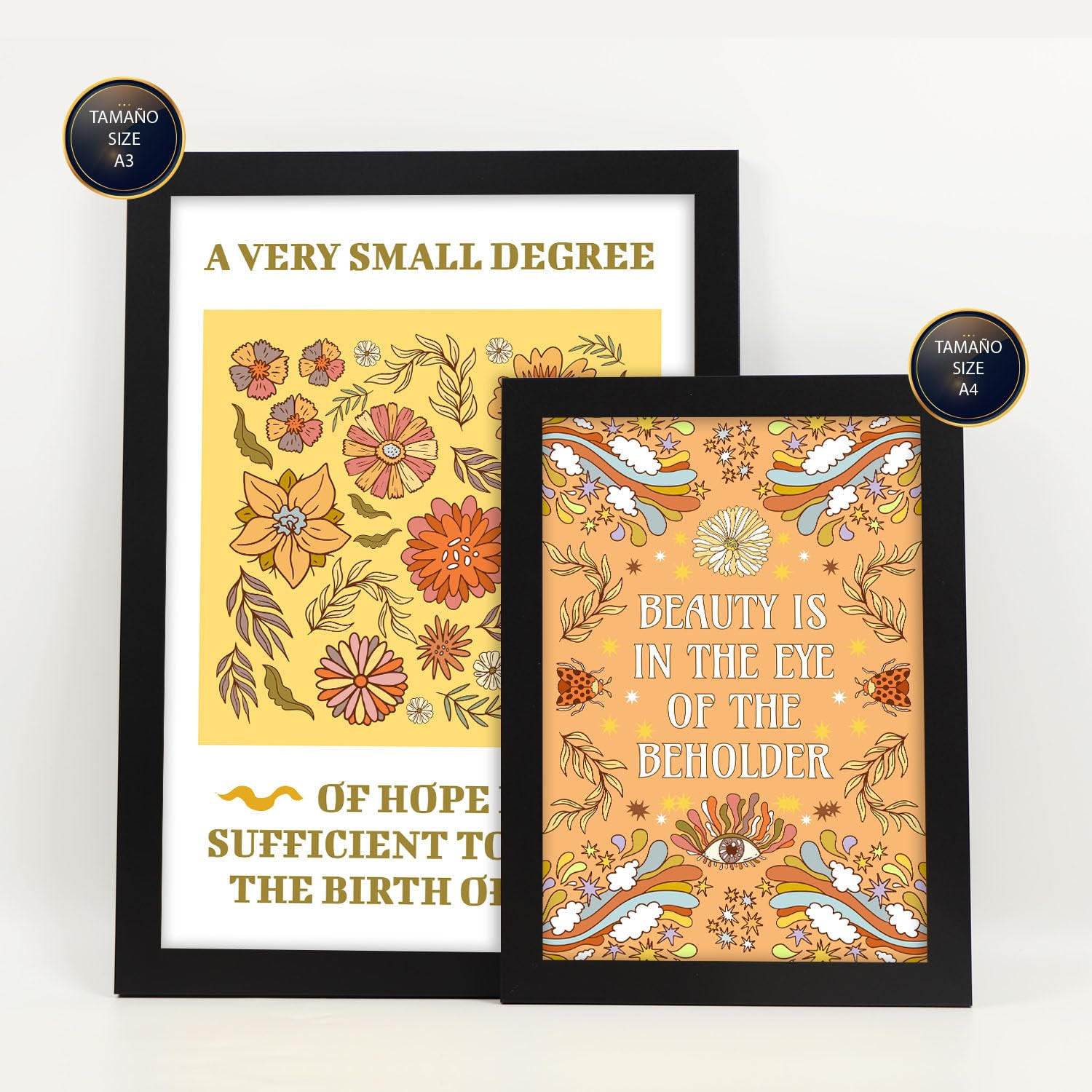 POSTER Set Mit 6 Drucken Der Selbstversorgung In Der Brillanten Groovy Dekorative Rahmen Für Ihr Zuhause Wandkunstdruck A3 & A4 Schwarzer Rahmen - Schwarz, Papier (29/3cm) - Nacnic