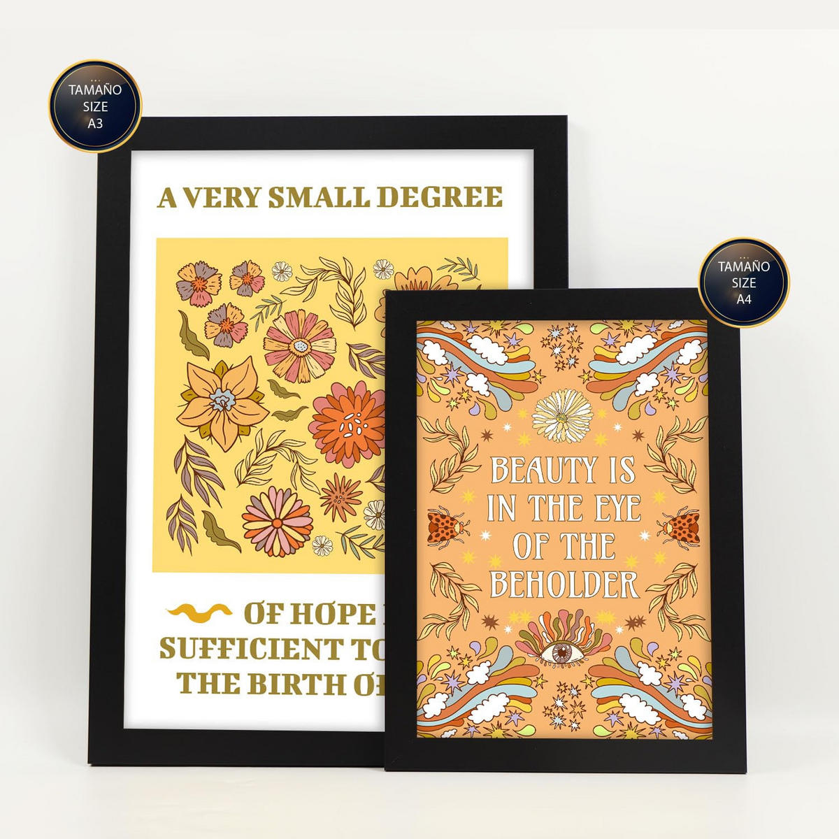 POSTER Set Mit 6 Drucken Der Selbstversorgung In Der Brillanten Groovy Dekorative Rahmen Für Ihr Zuhause Wandkunstdruck A3 & A4 Schwarzer Rahmen - Schwarz, Papier (29/3cm) - Nacnic
