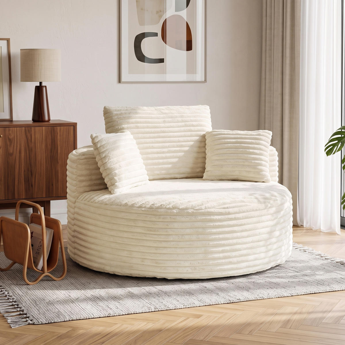 SESSEL Polyester Creme - Creme, Textil (130/82/130cm) - HOMCOM