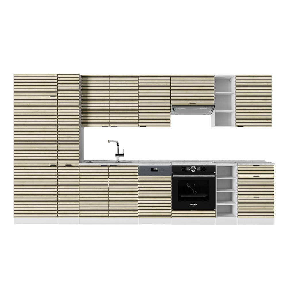KÜCHENZEILE Fame-Line Eiche Paneel/Weiß 355 cm ohne Arbeitsplatte - Hellbraun/Weiß, Holzwerkstoff (355/81.6/46cm) - Vicco