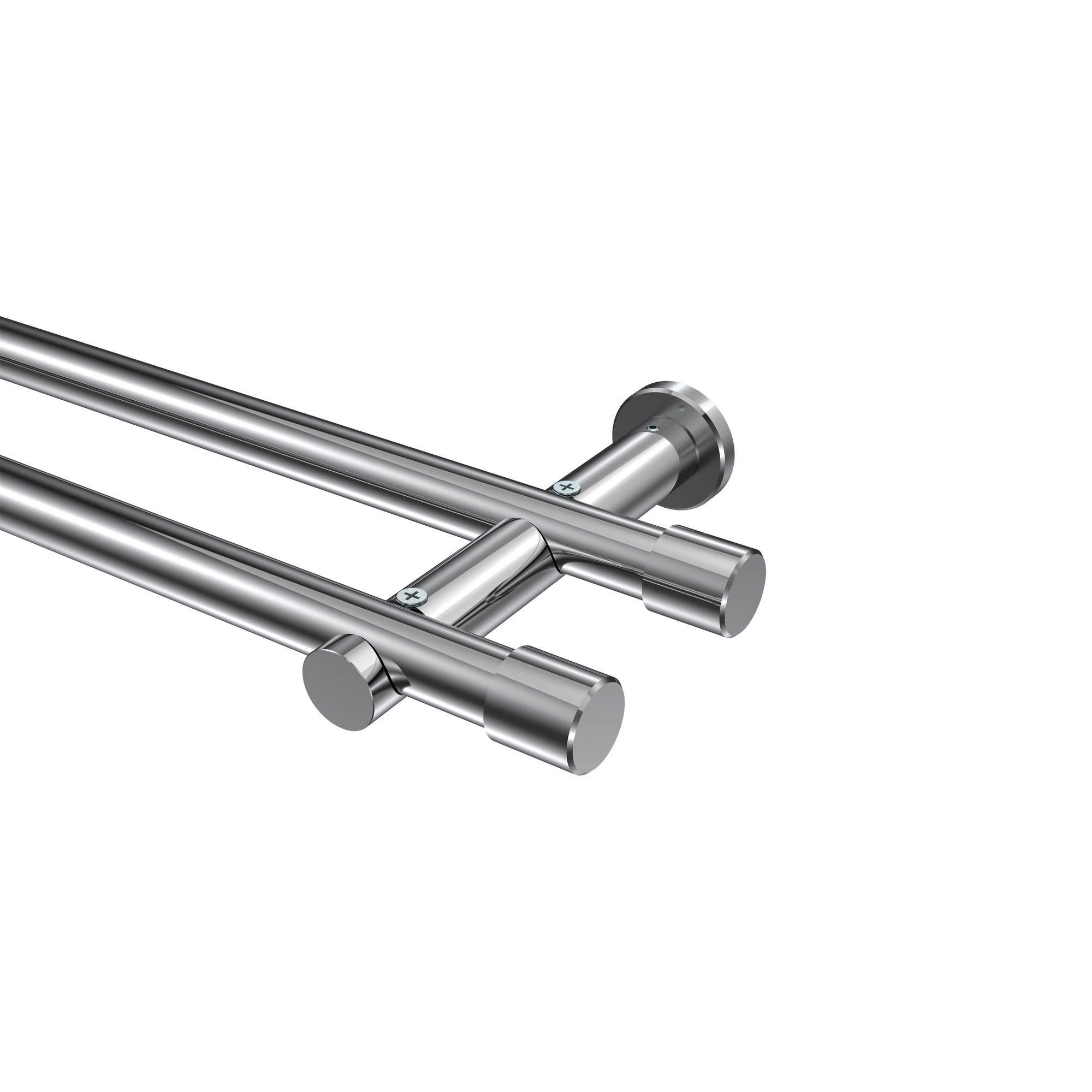 GARDINENSTANGEN-SET Platon Santo 360 cm (geteilt in 2 x 180 cm), 2-läufig (ohne Ringe), 20 mm Ø Chrom - Chromfarben, Metall (360cm) - INTERDECO