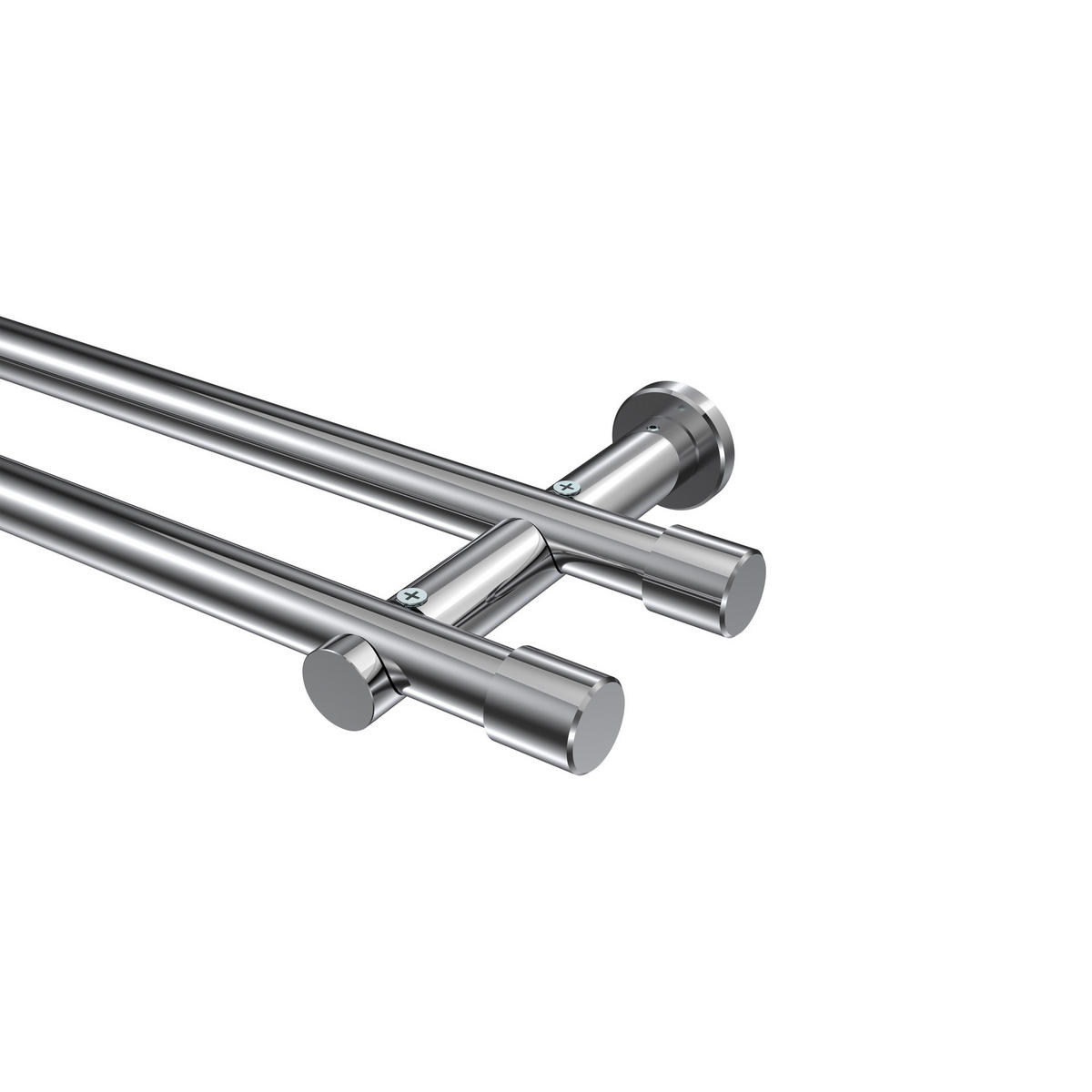 GARDINENSTANGEN-SET Platon Santo 120 cm, 2-läufig (ohne Ringe), 20 mm Ø Chrom - Chromfarben, Metall (120cm) - INTERDECO