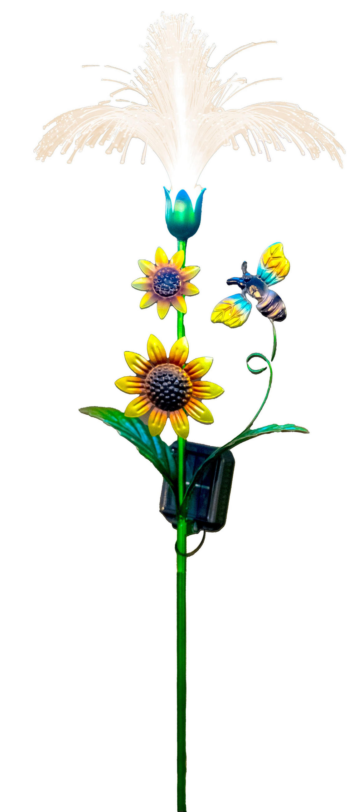 LED-SOLAR-GARTENSTECKER - Sonnenblume mit Fiber-Beleuchtung und Dämmerungssensor für stilvolle Garten-Dekoration, 1er-Set - Weiß, Kunststoff (5/28/93cm) - Northpoint
