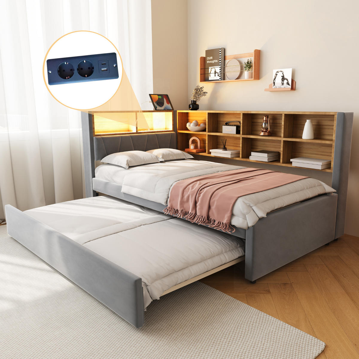 BETT 90/200 cm Dunkelgrau aus Flanell mit Bett - Dunkelgrau, Textil (90/190cm) - OKMYHOME